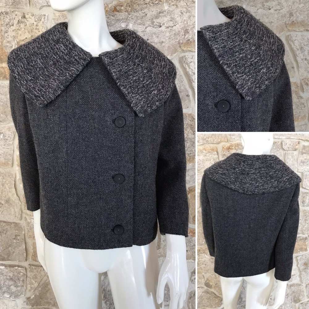 Wonderful Vintage 1960s Italian Wool Coat Jacket Textured Exaggerated Collar
